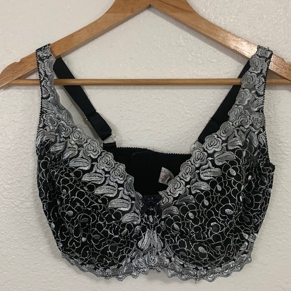 Amoureuse Black Grey Floral Embroidered Non Padded Underwired Bra Size 40 DDD - Picture 1 of 8